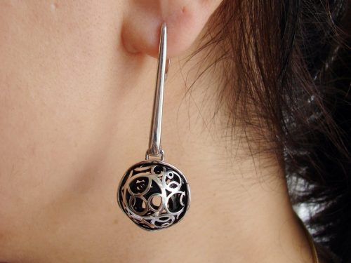 Long Openwork Earrings, Sterling Silver 925, Swirl Circles Design, Gift for Her, Dangle Party Earring