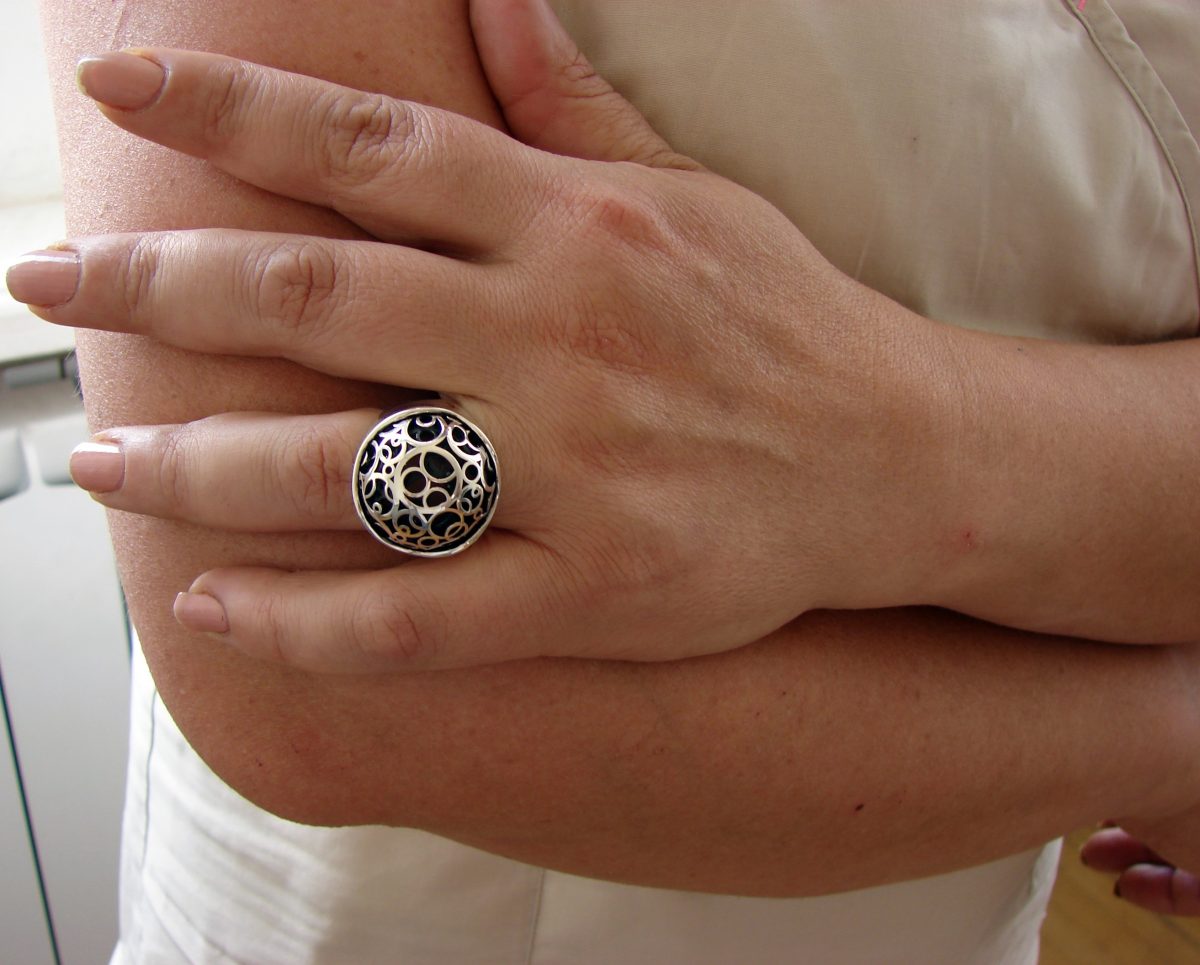 Large Openwork Ring, Sterling Silver 925, Swirl Design, Open work circles ring