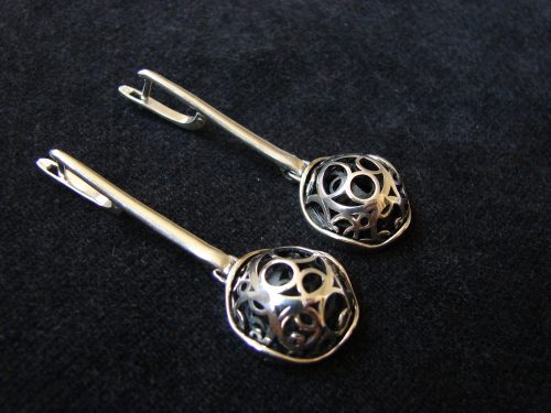 Long Openwork Earrings, Sterling Silver 925, Swirl Circles Design, Gift for Her, Dangle Party Earring