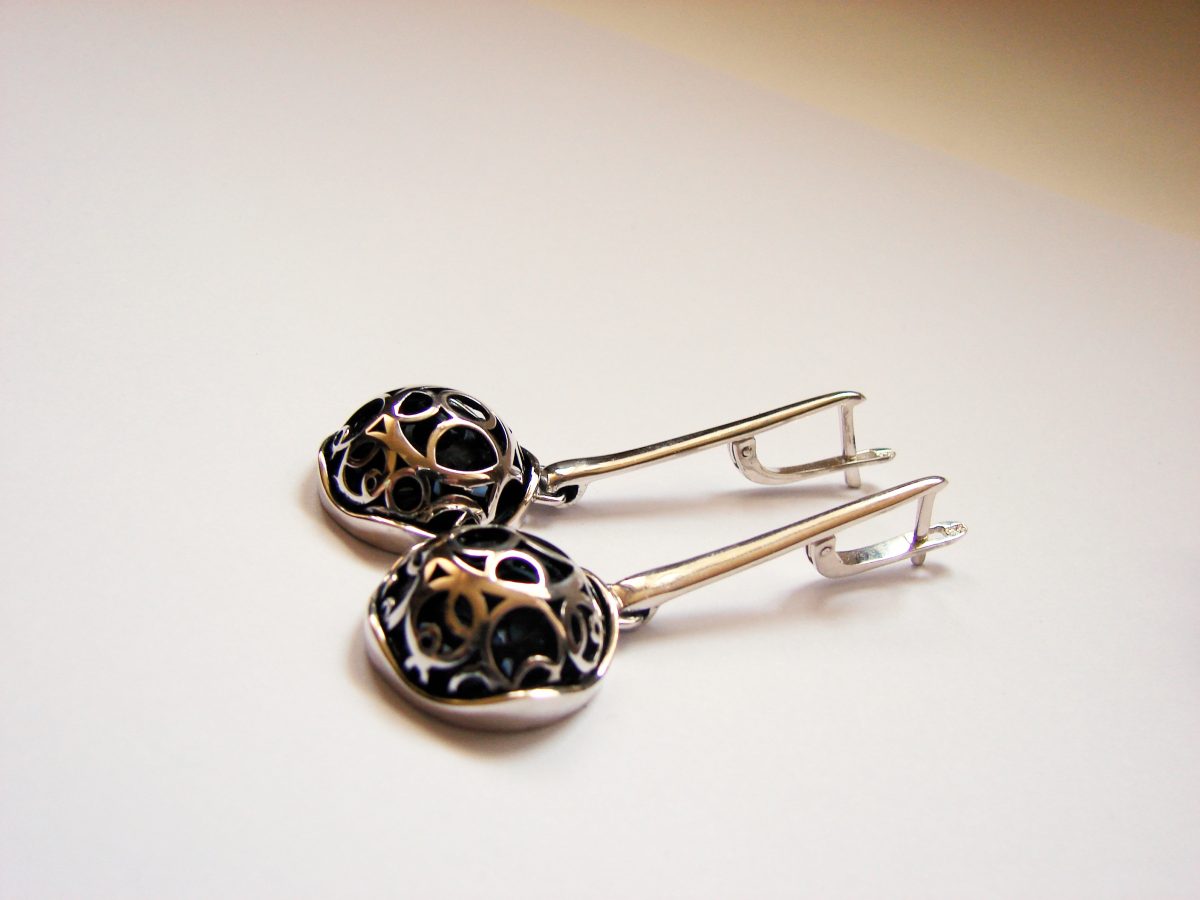 Long Openwork Earrings, Sterling Silver 925, Swirl Circles Design, Gift for Her, Dangle Party Earring