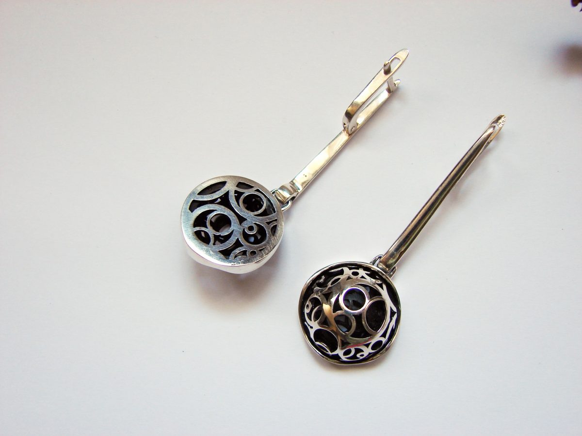 Long Openwork Earrings, Sterling Silver 925, Swirl Circles Design, Gift for Her, Dangle Party Earring