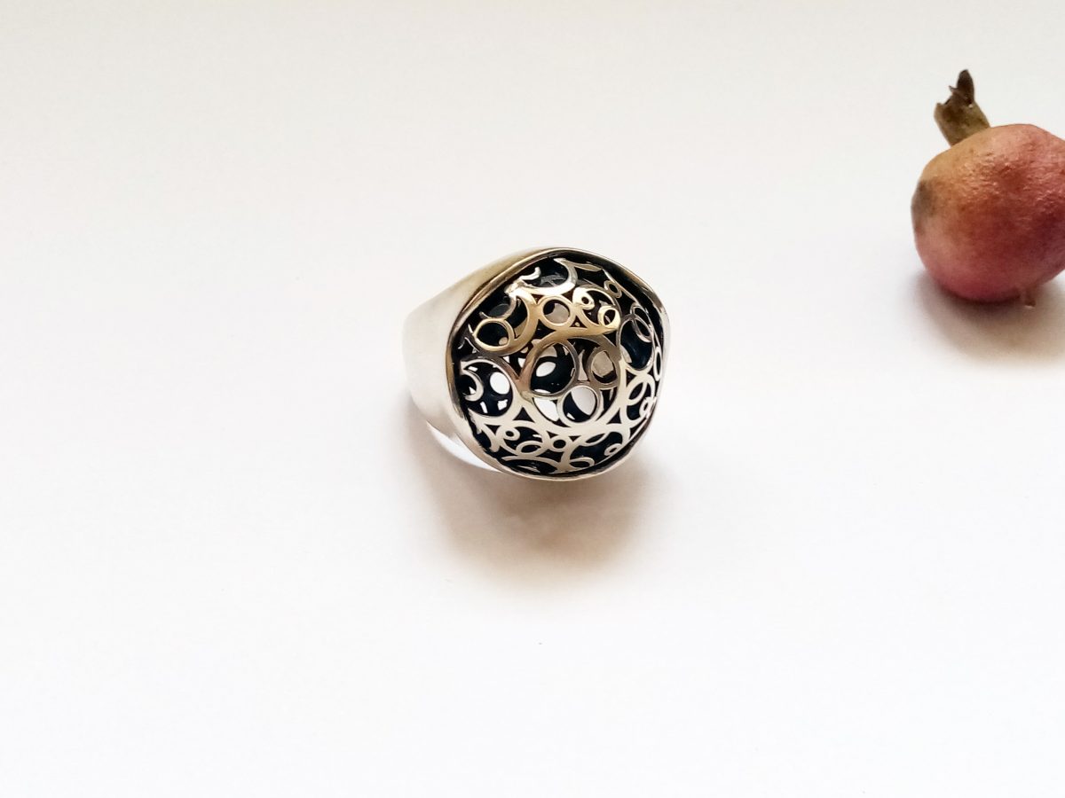 Large Openwork Ring, Sterling Silver 925, Swirl Design, Open work circles ring
