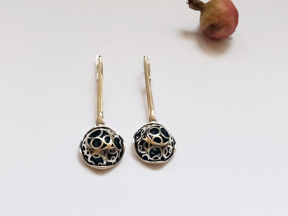 Long Openwork Earrings, Sterling Silver 925, Swirl Circles Design, Gift for Her, Dangle Party Earring