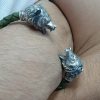 Мen's Cuff Bracelet Bear, Sterling Silver 925 and Leather
