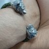 Мen's Cuff Bracelet Bear, Sterling Silver 925 and Leather