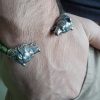 Мen's Cuff Bracelet Bear, Sterling Silver 925 and Leather