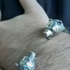 Мen's Cuff Bracelet Bear, Sterling Silver 925 and Leather