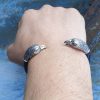Мen's Cuff Bracelet Eagle Sterling Silver 925 and Genuine Leather