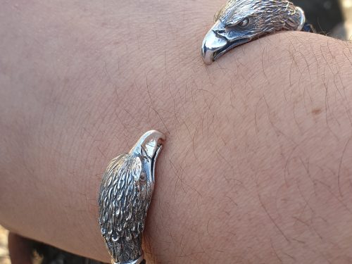 Мen's Cuff Bracelet Eagle Sterling Silver 925 and Genuine Leather