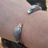 Мen's Cuff Bracelet Eagle Sterling Silver 925 and Genuine Leather