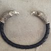 Мen's Cuff Bracelet Eagle Sterling Silver 925 and Genuine Leather