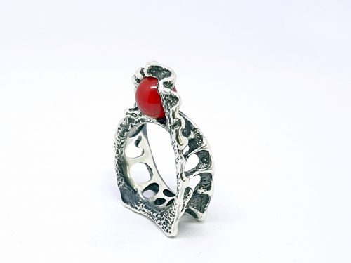 DNA Ring Sterling Silver 925 with Red Coral