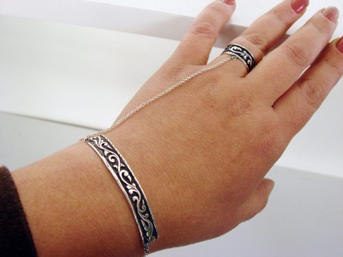 Silver Chain Link Bracelet and Ring statement, Slave Bracelet