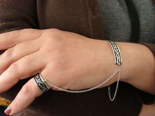 Silver Chain Link Bracelet and Ring statement, Slave Bracelet
