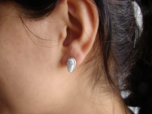 White Howlite Stud Earrings, Sterling Silver 925