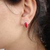 Red Coral Stud Earrings, Sterling Silver 925