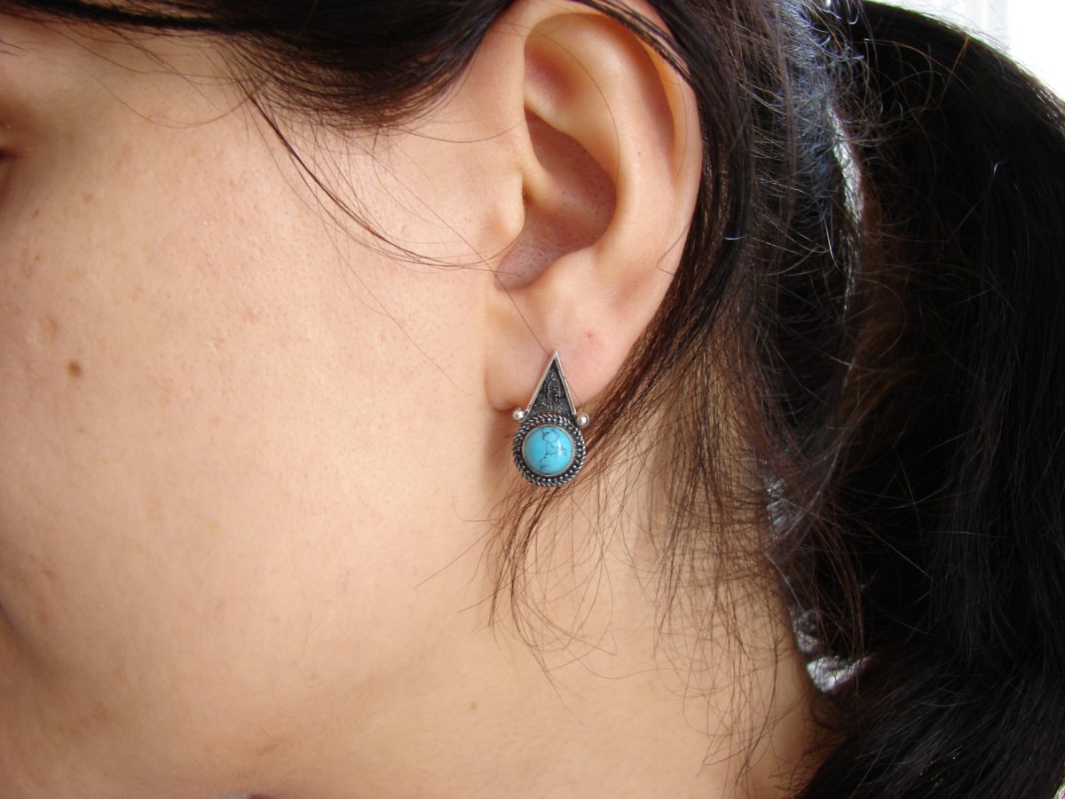 Turquoise Stud Earrings, Sterling Silver 925