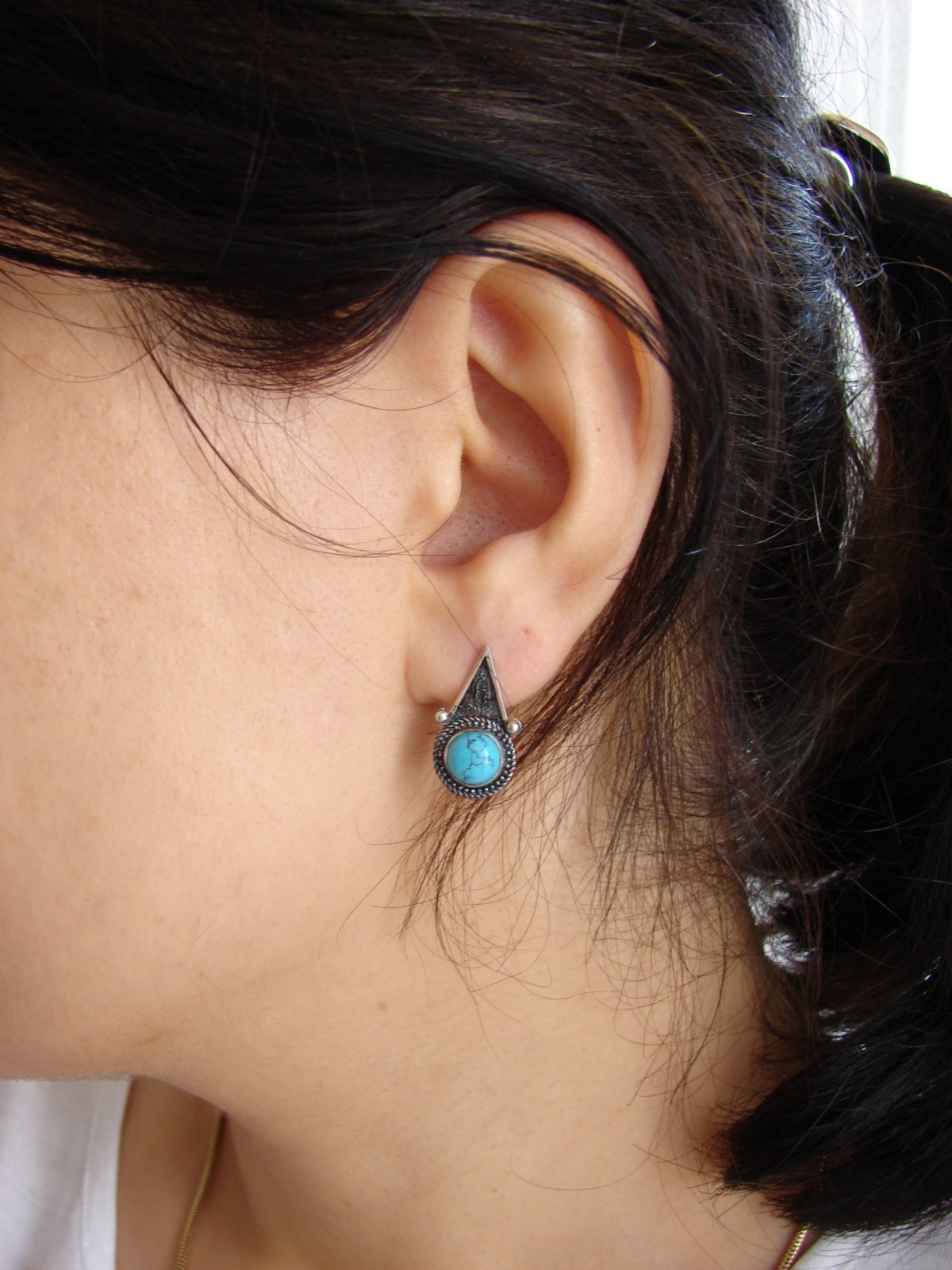 Turquoise Stud Earrings, Sterling Silver 925