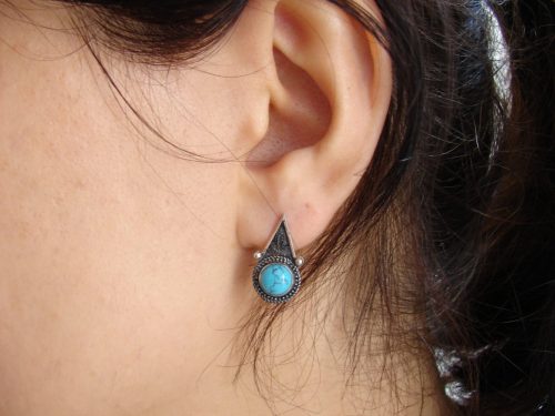 Turquoise Stud Earrings, Sterling Silver 925