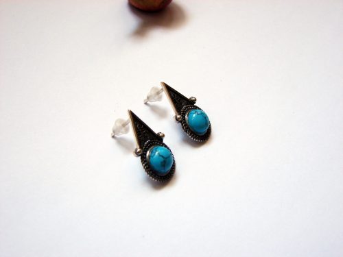 Turquoise Stud Earrings, Sterling Silver 925
