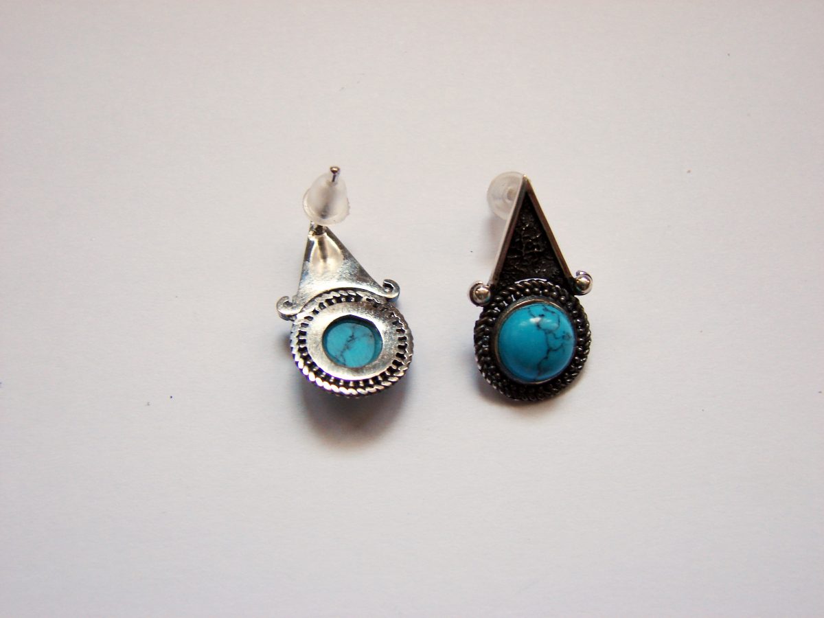 Turquoise Stud Earrings, Sterling Silver 925