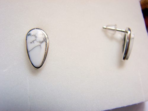 White Howlite Stud Earrings, Sterling Silver 925