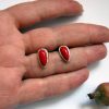 Red Coral Stud Earrings, Sterling Silver 925