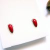 Red Coral Stud Earrings, Sterling Silver 925