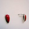 Red Coral Stud Earrings, Sterling Silver 925