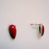 Red Coral Stud Earrings, Sterling Silver 925