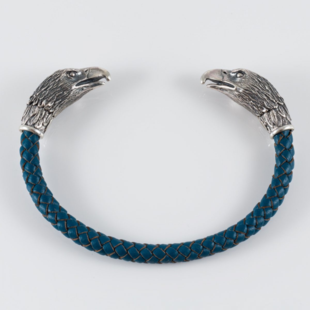 Мen's Cuff Bracelet Eagle Sterling Silver 925 and Genuine Leather