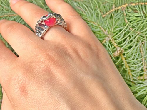 DNA Ring Sterling Silver 925 with Red Coral