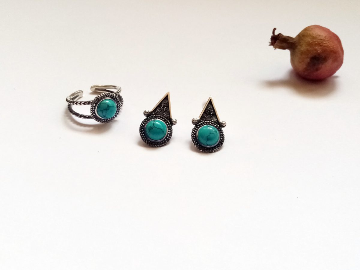Turquoise Stud Earrings, Sterling Silver 925
