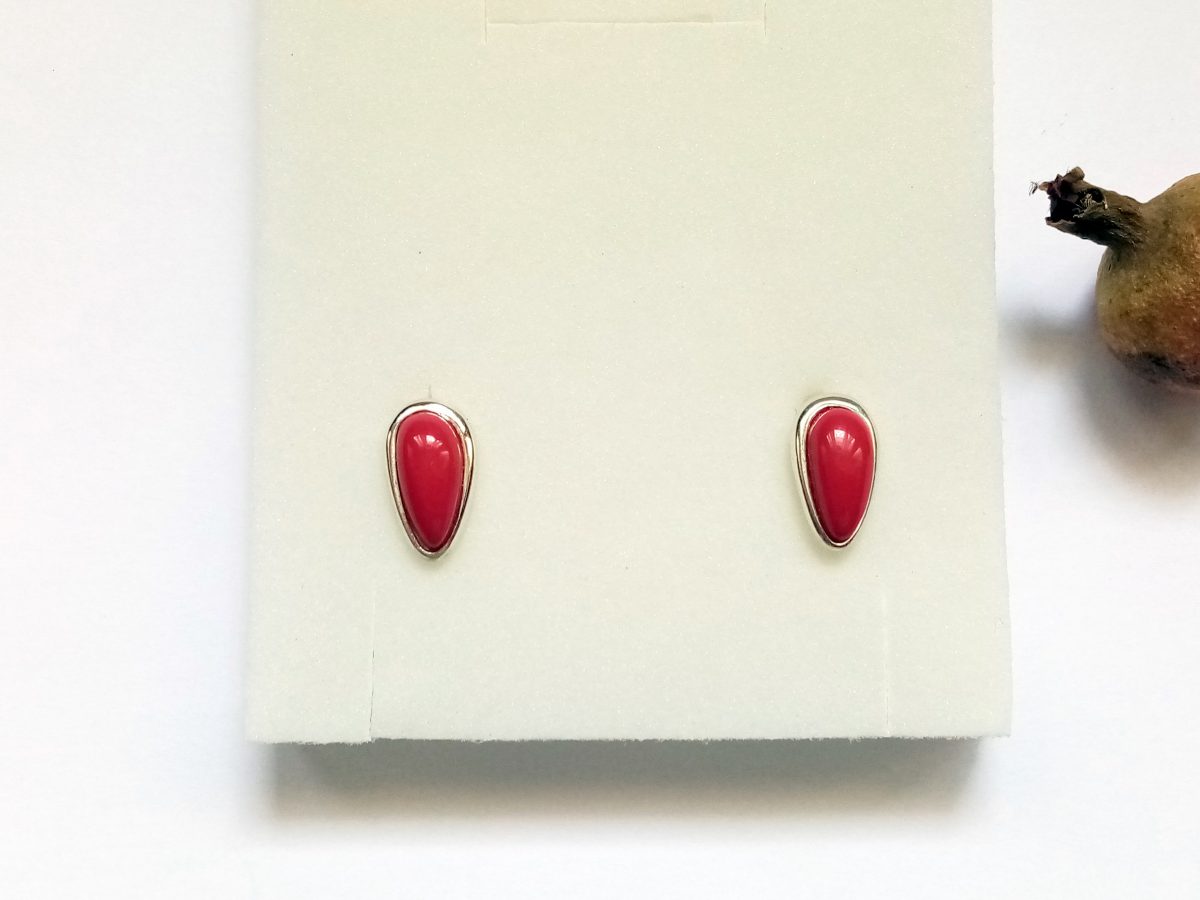 Red Coral Stud Earrings, Sterling Silver 925, Natural Raw Coral, Gift for Her, Armenian Handmade Jewelry