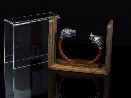 Мen's Cuff Bracelet Bear, Sterling Silver 925 and Leather