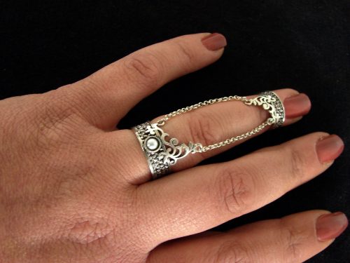 Double Rings with chains, Silver Adjustable multi-finger rings