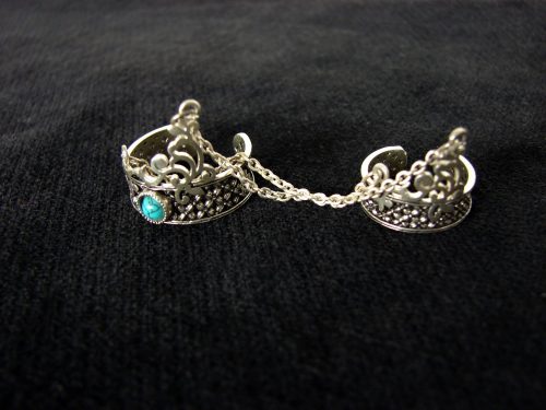 Double Rings with chains, Silver Adjustable multi-finger rings
