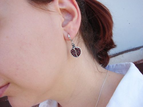 Sterling Silver Pomegranate Pendant and Earrings with Red Zircons