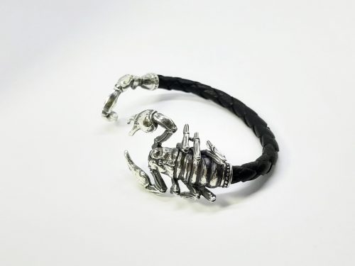 Мen's Cuff Bracelet Scorpio, Sterling Silver 925 and Leather