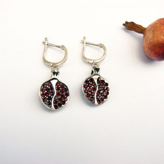 Sterling Silver Pomegranate Pendant and Earrings with Red Zircons