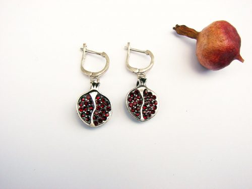 Sterling Silver Pomegranate Pendant and Earrings with Red Zircons