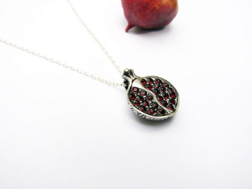 Sterling Silver Pomegranate Pendant and Earrings with Red Zircons