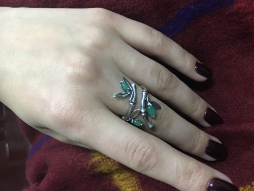 Ring Bamboo Sterling Silver 925, Green Chrysoberyl Cat's Eye stone, Wide Ring, Armenian Jewelry, Gift for Her
