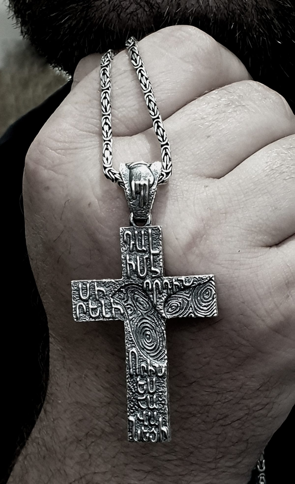 Large Armenian Cross with Dove, Sterling Silver 925 Double-Sided Cross Pendant, Religious Gift