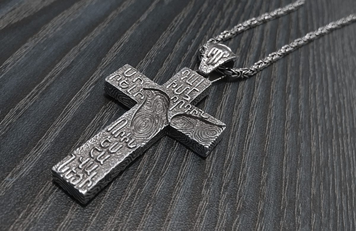 Large Armenian Cross with Dove, Sterling Silver 925 Double-Sided Cross Pendant, Religious Gift