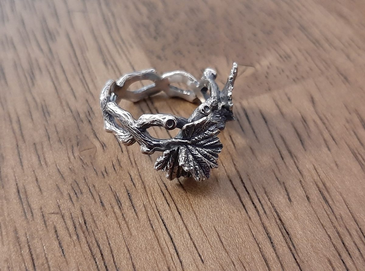 Twig Leaves Ring Sterling Silver 925, Minimalist Ring, Armenian Handmade Jewelry, Gift for Her