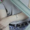 Leather Cuff Bracelet Bamboo, Sterling Silver 925