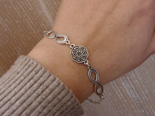 Silver Bracelet Wheel of Eternity and Infinity Sign Charm