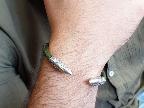 Cuff Bracelet Bullet For Men Sterling Silver 925 and Genuine Leather