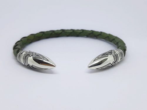 Cuff Bracelet Bullet For Men Sterling Silver 925 and Genuine Leather